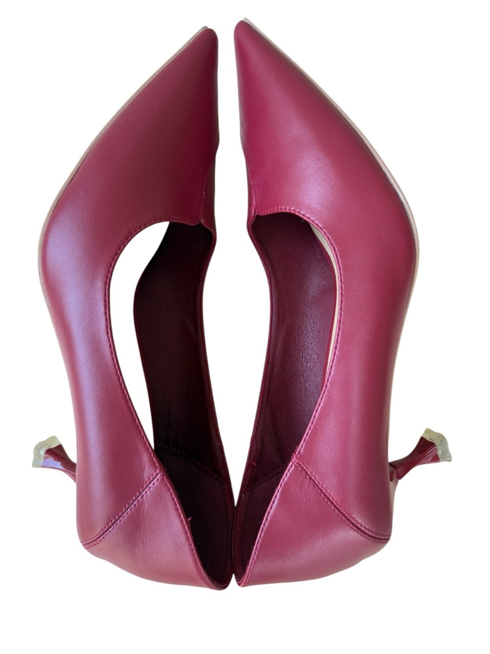 Pointed Toe Mid-Heel Pumps in Wine - Picture 3 of 12